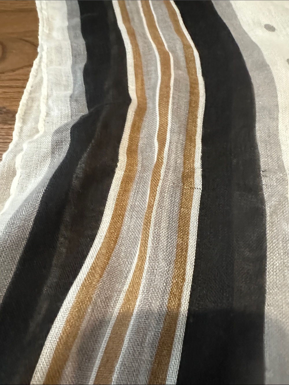 Light Polka Dot & Stripe Scarf in White, Black, and Tan - Picture 2 of 8